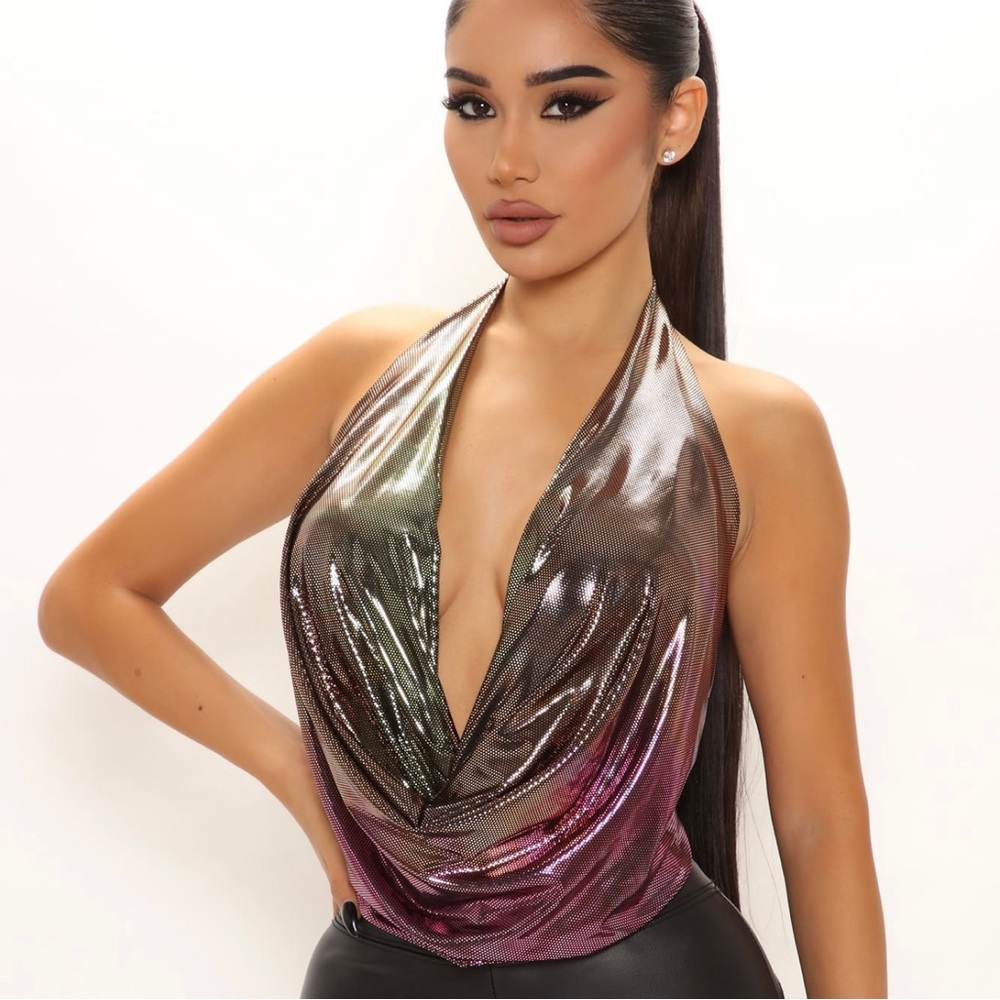 Fashion nova metallic top. Size: Small , only worn once